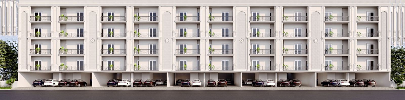 Front elevation of the low-rise Trehan Luxury Floors residences